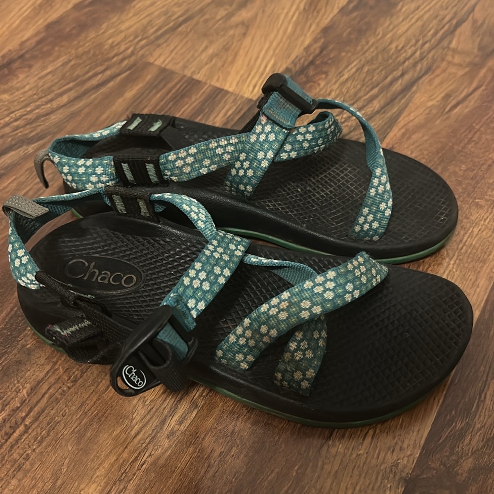 Chaco Floral Teal and Black Sandals